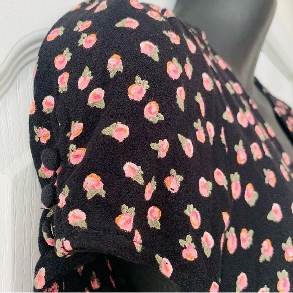 Free People Jumpsuit S 2 Floral Black Wide Leg Preppy Boho Cottagecore Coquette - Picture 8 of 12